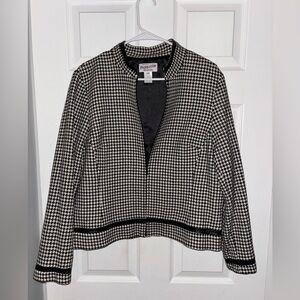 Pendleton Houndstooth Pattern Wool Blazer Coat Jacket with Lambskin Leather Trim
